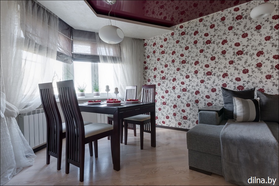 Дизайн гостиной, дизайн в бордовом цвете, бордовый цвет в интерьере, гостиная в современном стиле, креативный интерьер, красивая гостиная, бюджетный проект, студия дилна, проект Натальи Кучинской, дизайн интерьера в Минске, студия дизайна в Минске, dilna